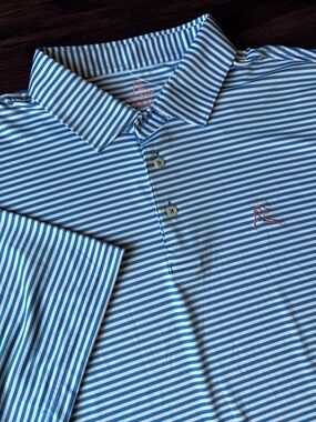 Rhoback Mens XXXL Shirt Polo Stripe White Blue Dog Logo Performance Golf Stretch